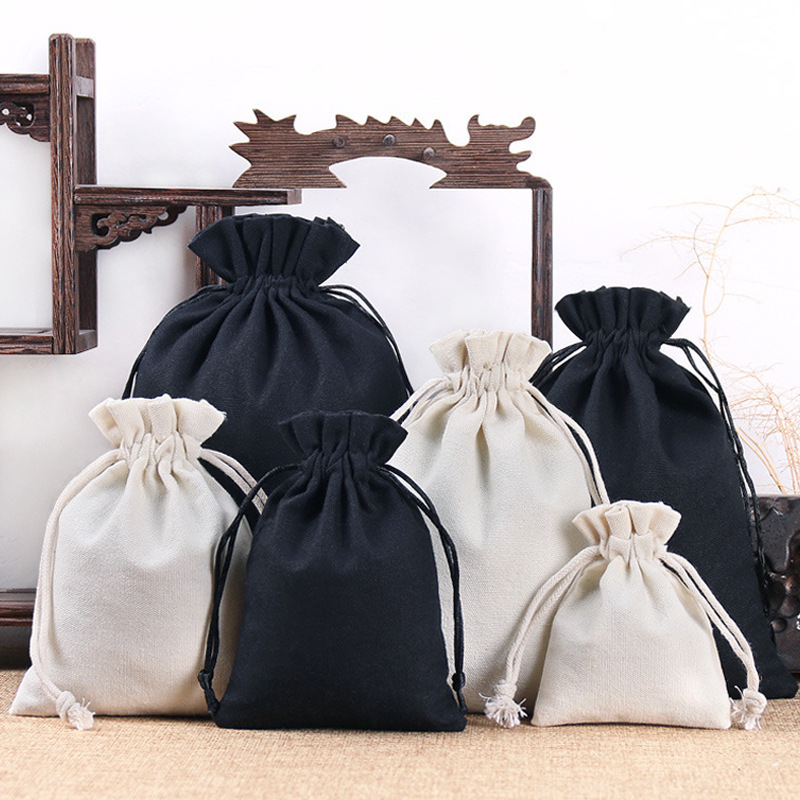 帆布束口袋定做黑色米白首饰品充电宝佛珠文玩收纳抽绳帆布袋定制