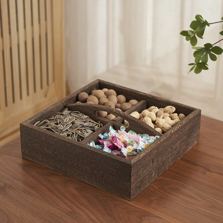 Estufa de madera tuerca caja de almacenamiento compartimento de madera maciza caramelo caja de fruta seca Año Nuevo Chino fruta portátil semillas de melón bandeja