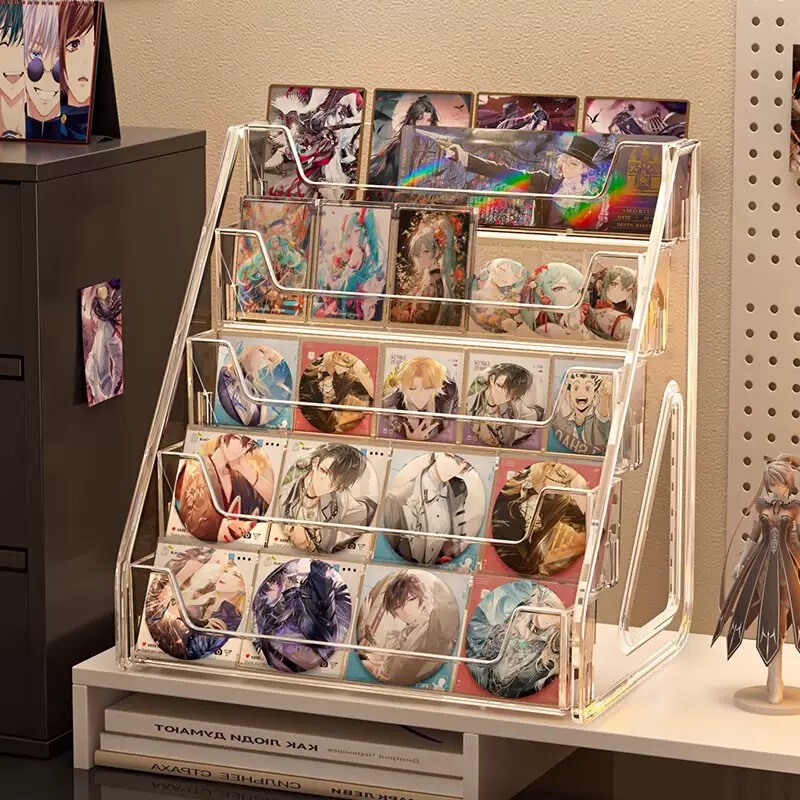 Acrylic Ladder-Shaped Display Stand for Badges and Small Cards, Multi-Layer, Large Capacity, Desktop Storage Rack Acrylic Ladder-Shaped Display Stand for Badges and Small Cards, Multi-Layer, Large Capacity, Desktop Storage Rack