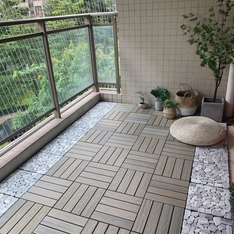 Piso Encastrable de Madera Plástica para Jardín, Balcón y Terraza