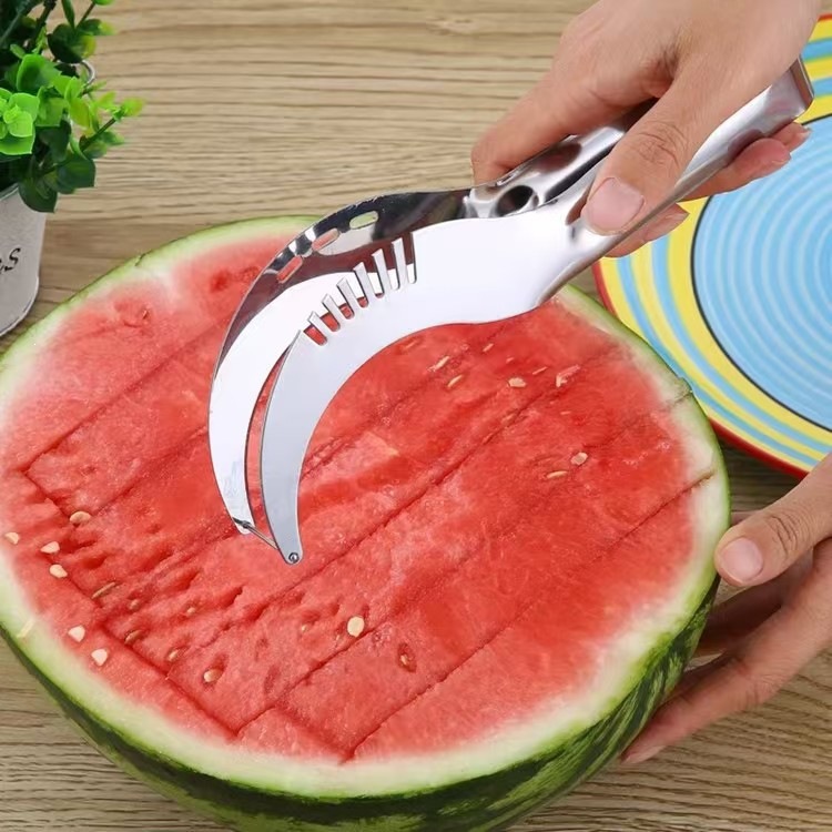 Mayorista de acero inoxidable nuevo sandía cortar pulpa de doble cabeza sandía artefacto de corte de fruta tenedor de fruta artefacto de corte de fruta