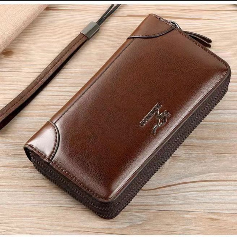 New soft leather men's anti-theft card holder wallet handbag casual double zipper men's bag hand grab bag large capacity money clip bag for men