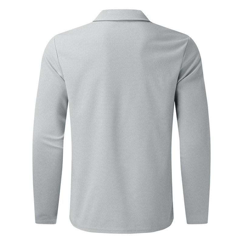 2024 Men's Half Zippered Waffle Thin Dress with Relaxed Short Sleeve Polo Collar_voghion.com