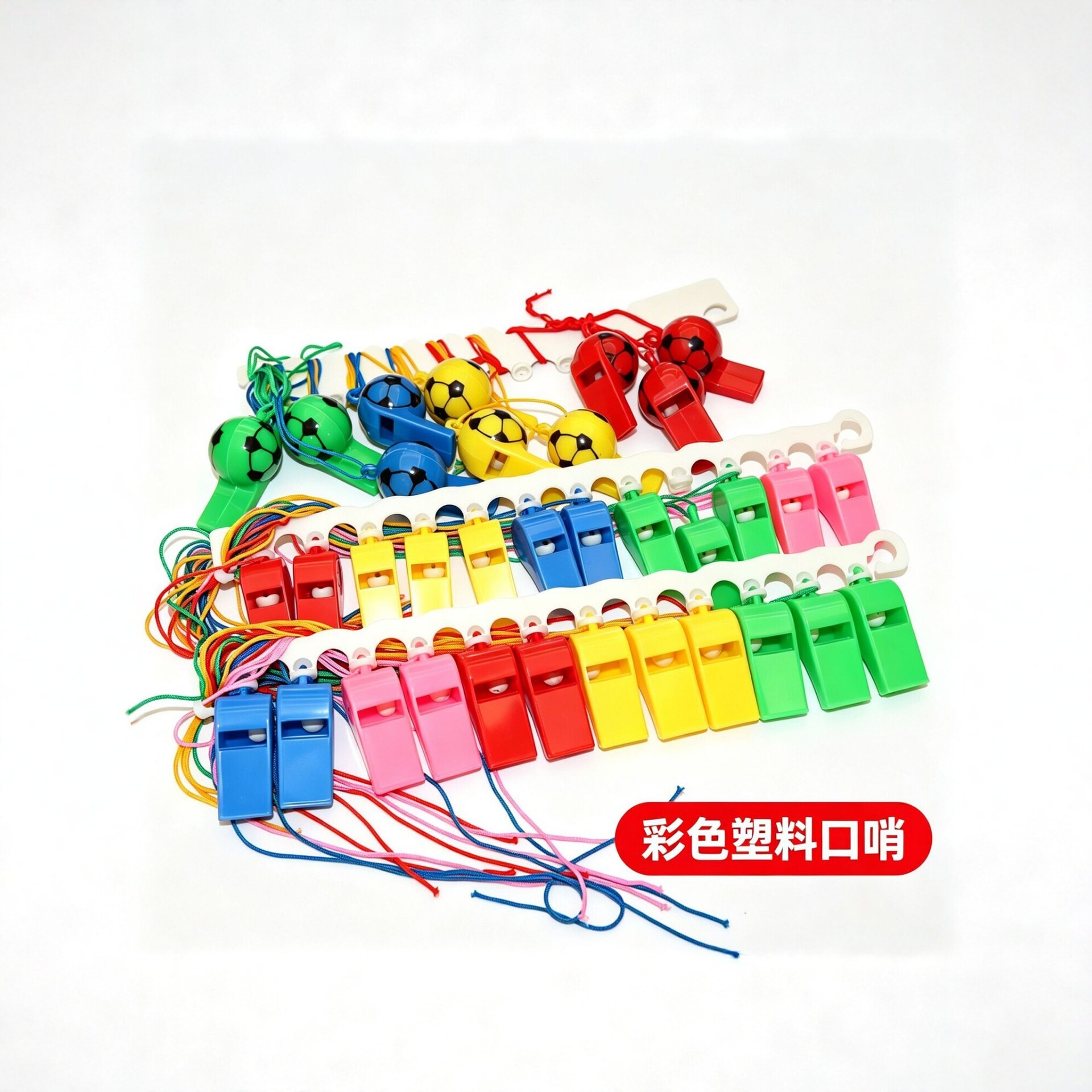 Wholesale plastic whistles, colorful, with lanyards, for emergency situations, survival, sports events, football training, and use by referees