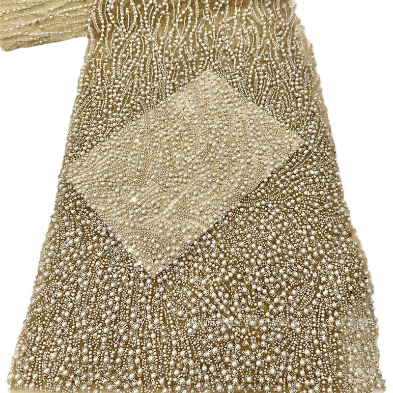 Industria pesada de moda Gao Ding vestido de boda tela tubo de perlas bordado vidrio de bolsas de perlas de comercio exterior transfronterizo LACE