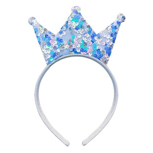 Children's Princess Big Crown Headband Sweet Double-Sided Sequin Crown Hair Card Birthday Gift Jewelry for Little Girls