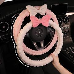 Cute Cartoon Car Steering Wheel Cover Puff Bow Women's Style All-Season Non-Slip Sweat Absorbent Wheel Handle Cover Goddess