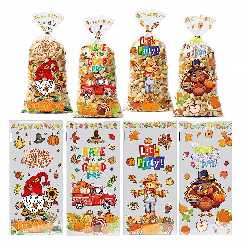 跨境感恩节火鸡糖果包装袋OPP平口袋节日派对礼品礼物零食包装袋