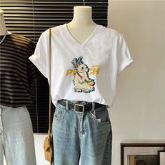 Ins超火vネック半袖tシャツ女性の新しいインナーシャツのゆったりとしたコットンファッションのトレンドに服を着ます。