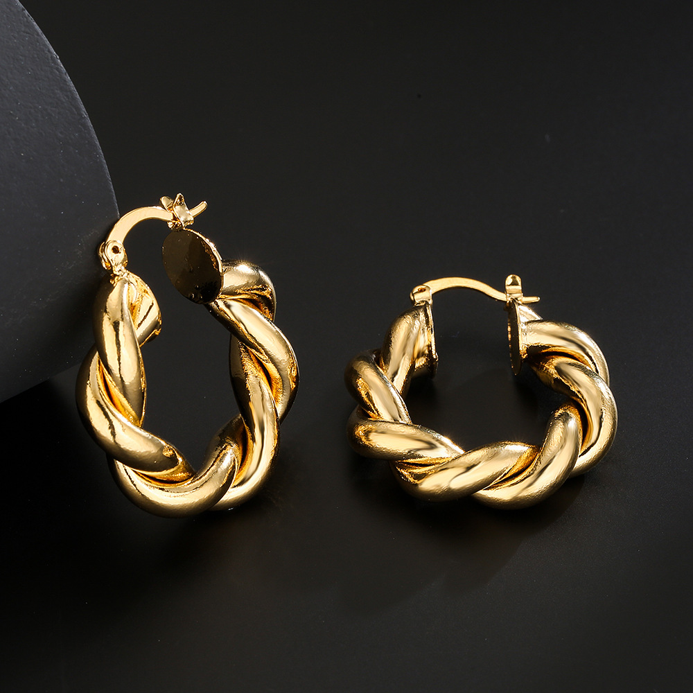 Fashion retro geometric copper-plated real gold earrings
