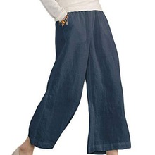 269818跨境外贸欧洲站现货休闲裤纯色纯棉直筒九分裤阔腿裤夏季女