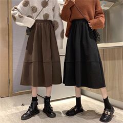 黑色毛呢半身裙2025春秋冬裙子新款冬季高腰大摆裙长裙外穿咖啡色