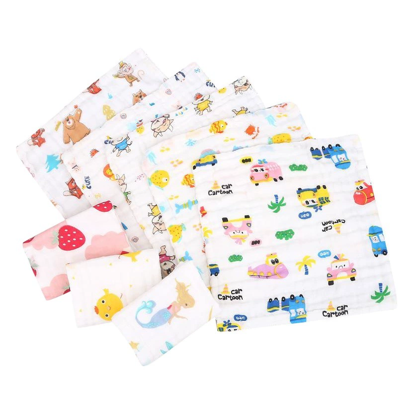 Чистое хлопковое квадратное полотенце, шестислойное полотенце для слюны, детское хлопковое маленькое полотенце высокой плотности, плиссированное платок с принтом, Марлевое полотенце