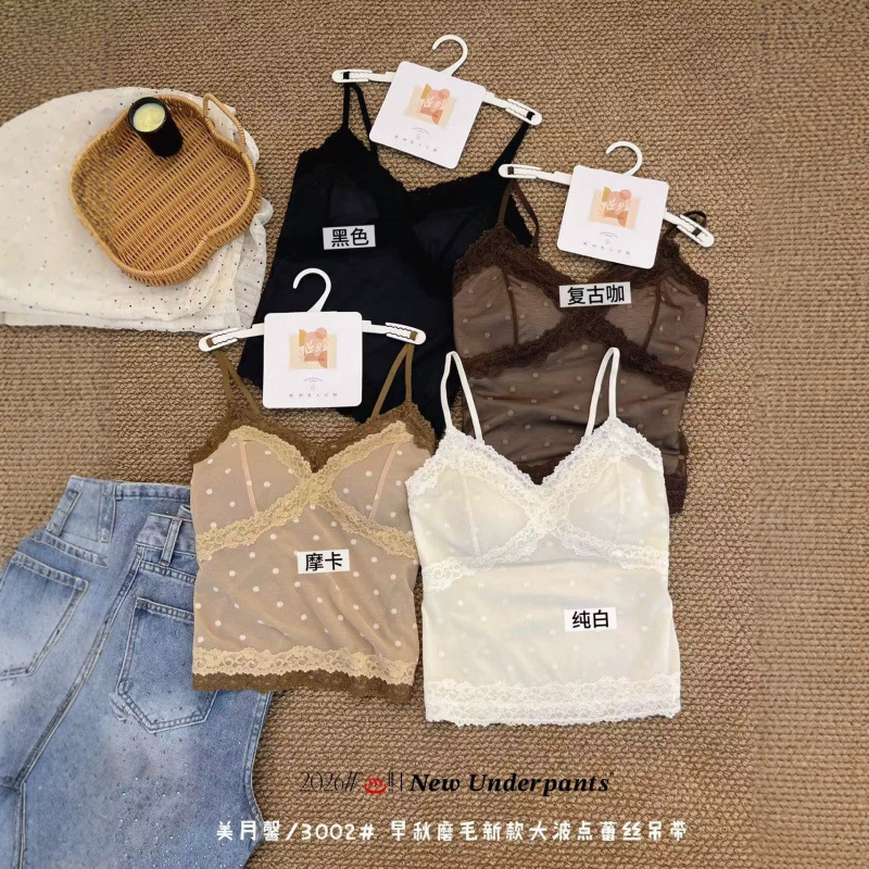 3002 Autumn/Winter New Fashionable Lace Polka Dot Fixed Cup Cross V-Neck Sexy Camisole Underwear 3002 Autumn/Winter New Fashionable Lace Polka Dot Fixed Cup Cross V-Neck Sexy Camisole Underwear