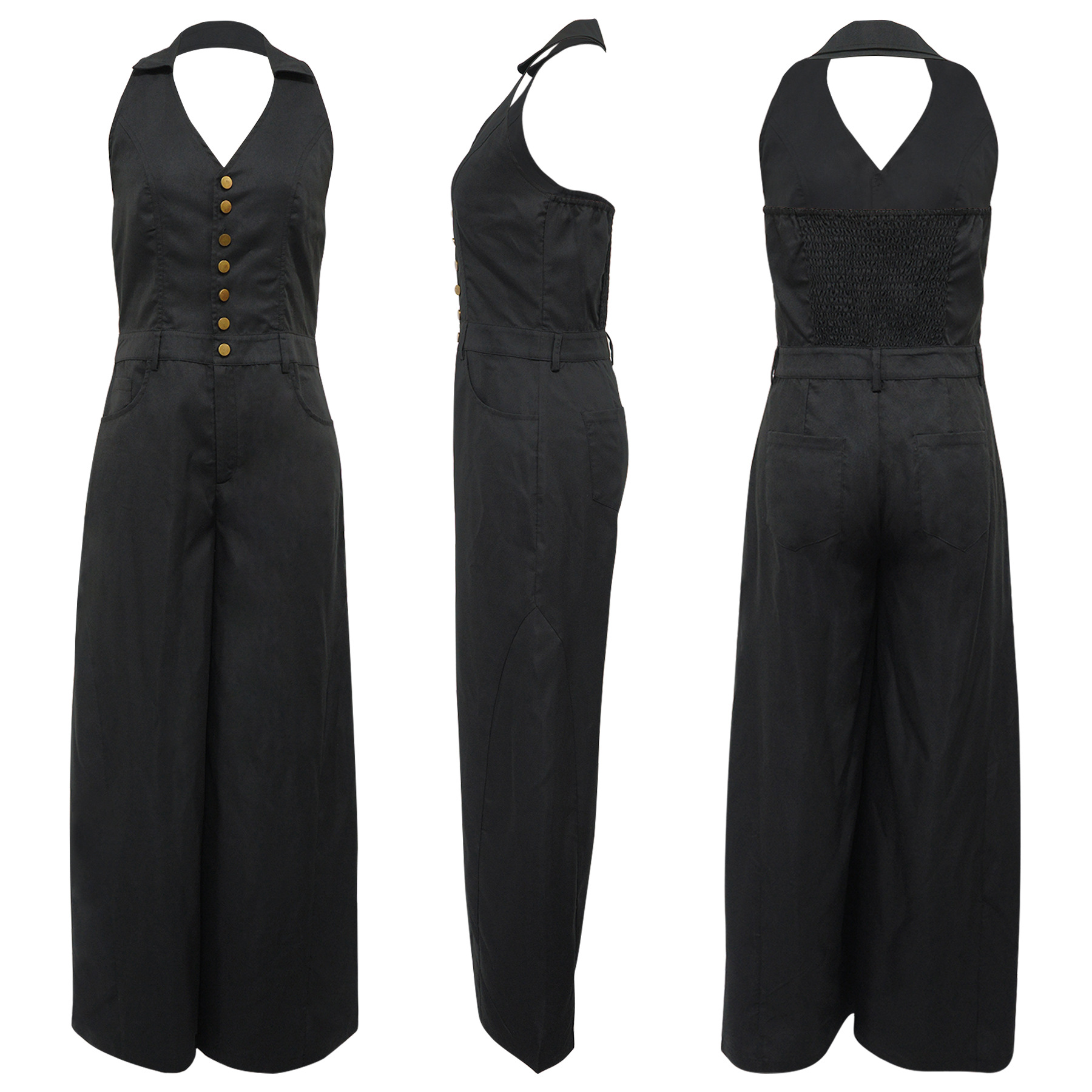 Fashion Women's Sleeveless Backless Jumpsuit Casual Pocket_ecoleips.com
