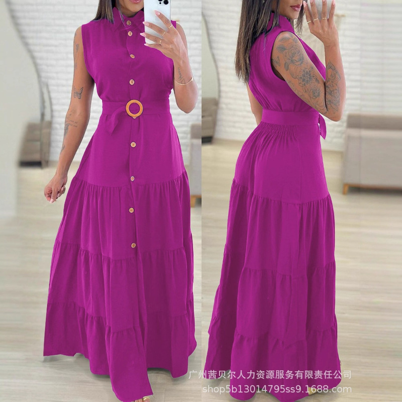 ODS5469欧美时尚纯色腰节开衩长裙|undefined