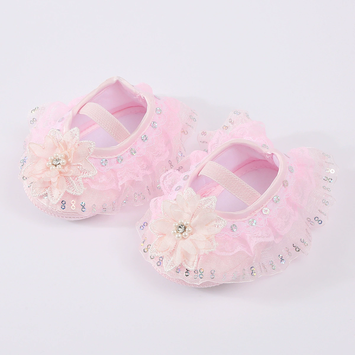 Весенне-осенние новые дышащие туфли-принцессы с кружевом для малышей (девочек и мальчиков) от года, с мягкой тканевой подошвой, тонкие детские туфли