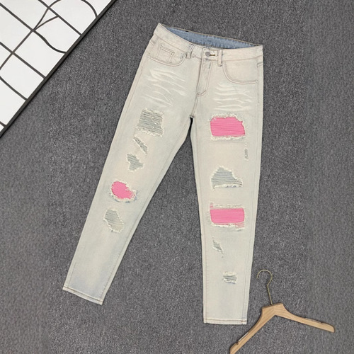 Men's Summer American Retro High Street Straight Leg Loose Distressed Wide Leg Long Pants in Post-Apocalyptic Style