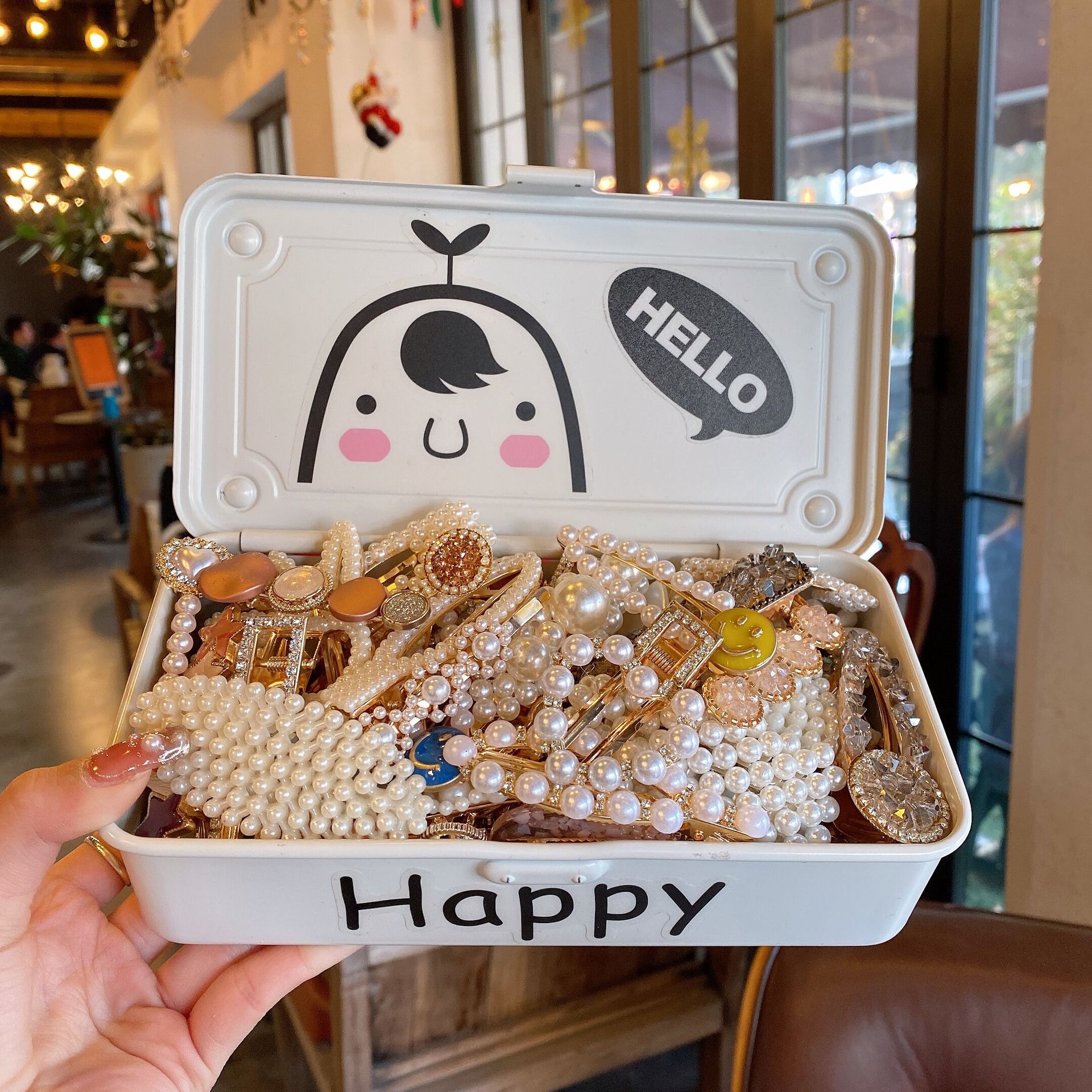 Clip de cabello de diamante de perla de alto nivel, cabeza de mujer en la parte posterior de la boca de pato, borde de frisa, clip de cabello, toque de cabello