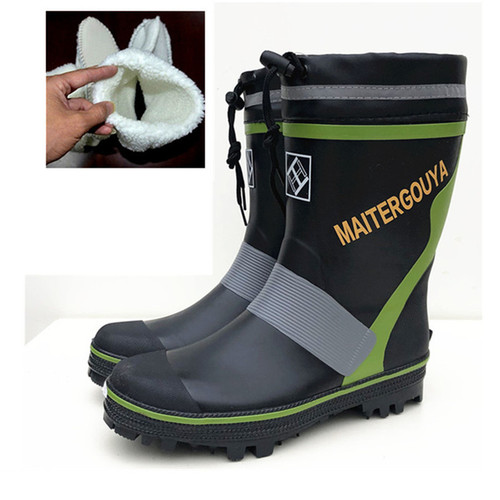 Mid-calf Nails Bottom Rain Boots Fashion Rubber Rain Shoes Men's Anti-slip Outdoor Fishing Water Shoes Waterproof Sea Fishing Jigging Spring and Autumn 