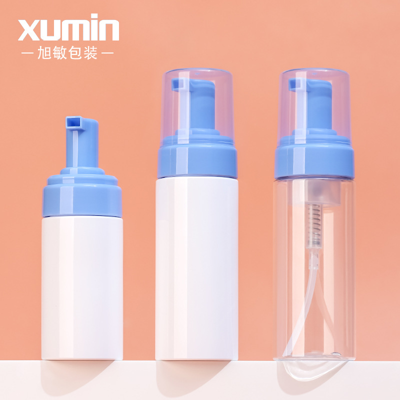Xumin embalaje 100mL botella de mousse blanco 150ml bomba de espuma azul mate cabeza prensa botella de espuma transparente