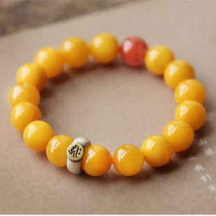Natural Polo Amber Chicken Oil Yellow Beeswax Bracelet 12 Zodiac Round Bead Birth Year Men's Bracelet Original Handmade