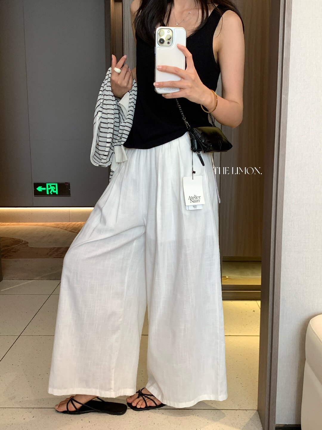 Quần ống rộng nữ vải linen phối cotton dáng suông mùa hè — Xám gạo, Xanh xám nhạt, Xanh đen, Cam bí ngô chi tiết 61