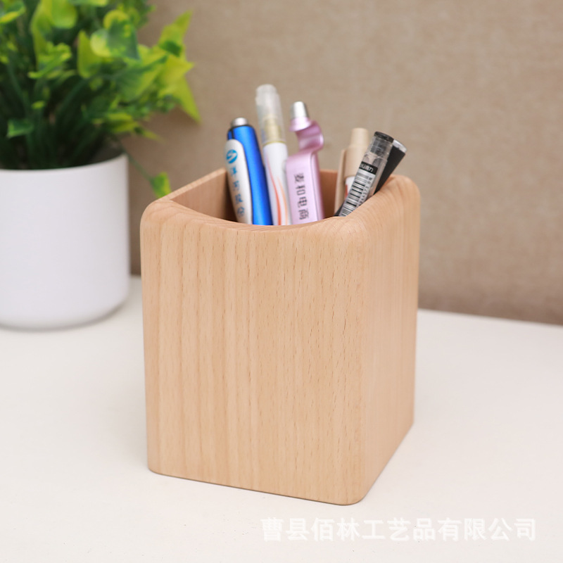 木製筆筒シンプルオフィス書斎学生文房具デスクトップ収納ケース筆桶化粧ブラシ収納ケース|undefined