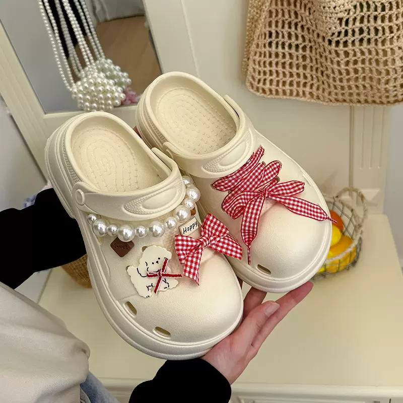 少女风潮流卡通动漫马蹄洞洞鞋春夏季新款时尚百搭厚底舒适凉拖鞋