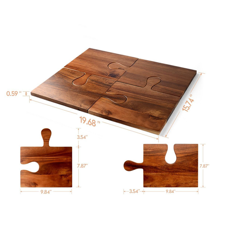 Tabla de cortar de madera rompecabezas creativo con mango bandeja desmontable con soporte de copa de vino plato de fiesta en casa tablero de filete
