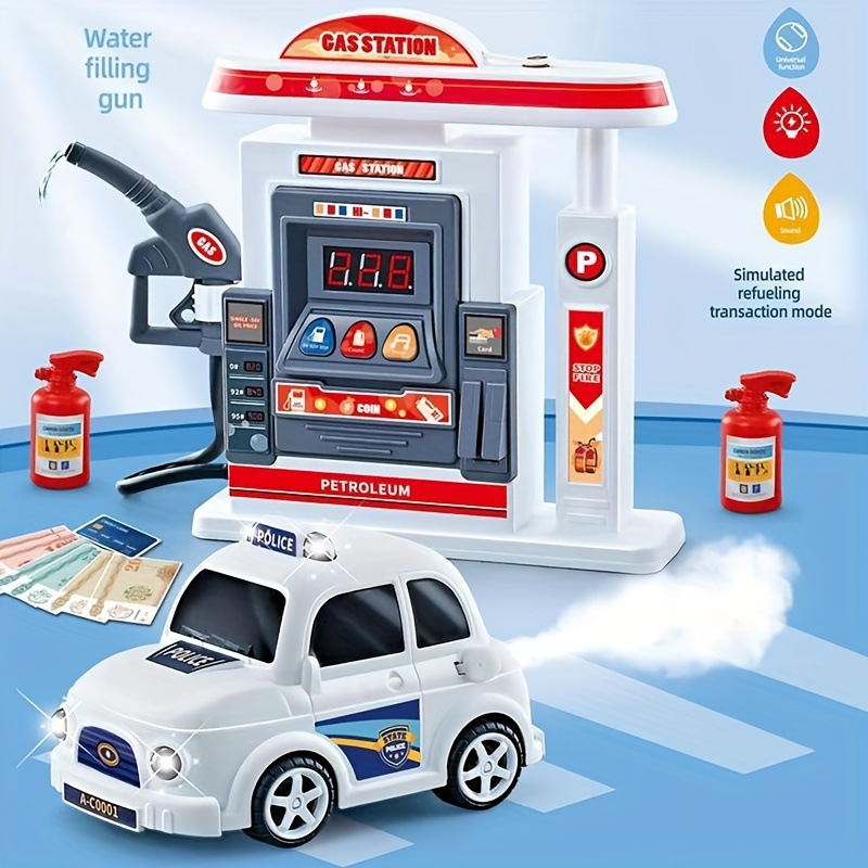 Amazon venta caliente juguetes caseros para niños al por mayor granular simulación de gasolinera coche de policía juego de juguetes para niños