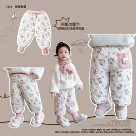 女宝宝可爱猫羽绒棉裤冬装新款小女孩加绒裤子加厚一条过冬休闲裤