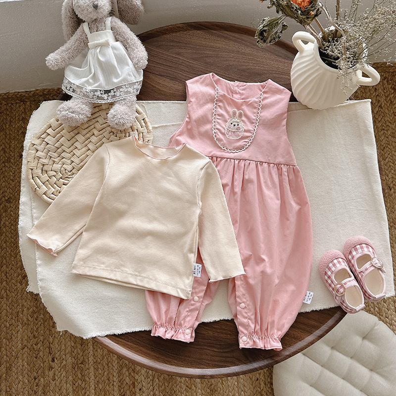Children's autumn set, doll, shirt, overall, western style, with embroidery