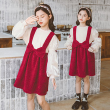 女童洋氣雪尼爾裙套裝2022新款韓版中大童秋裝兩件套外貿批發代發