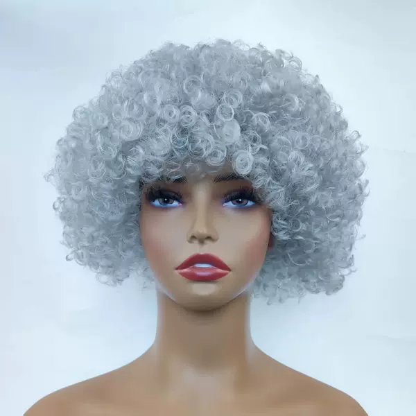 Short Curly Wig for Middle-Aged and Elderly Women, Silver-Gray Granny Style, Celebrity-Inspired