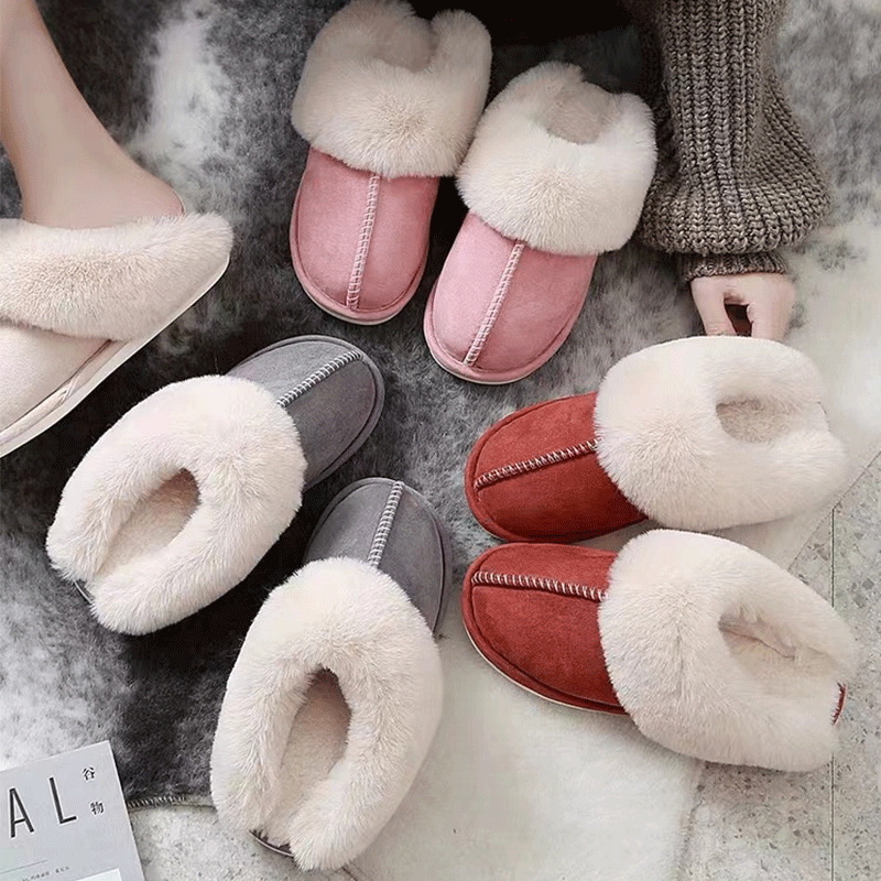 Suede cotton slippers wool interface female autumn and winter wool slippers fleece-lined warm home home indoor Winter Men