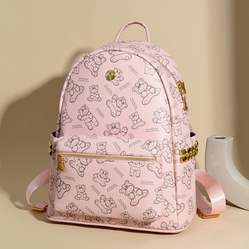 2025 nueva impresión de comercio exterior bolsas de mujer moda coreana de gran capacidad mochila de mujer caricatura lindo oso mochila