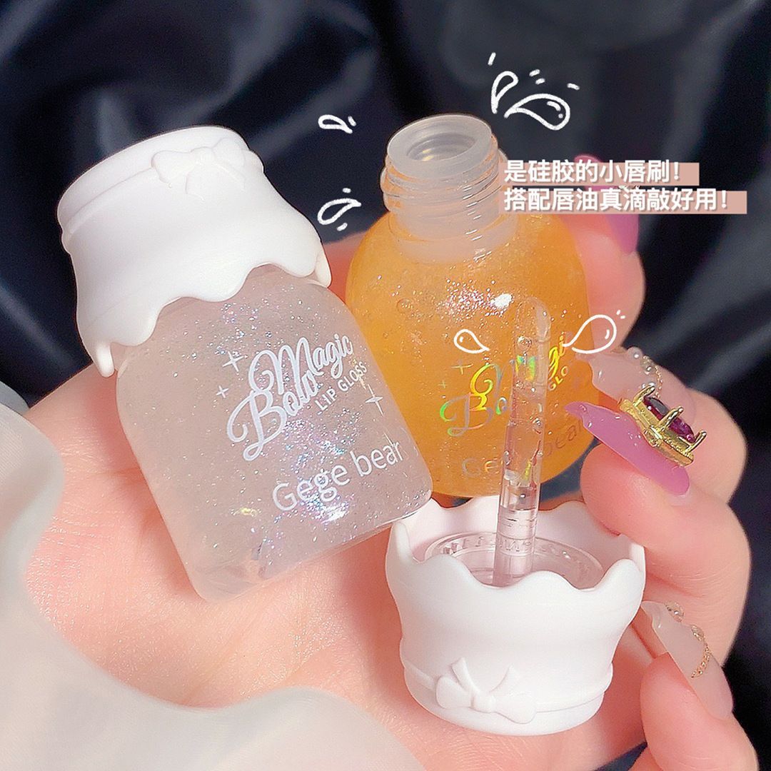 Gege bearGege bear bow milk jar lip gloss moisturizing mirror water gloss with fine glitter pouty lips