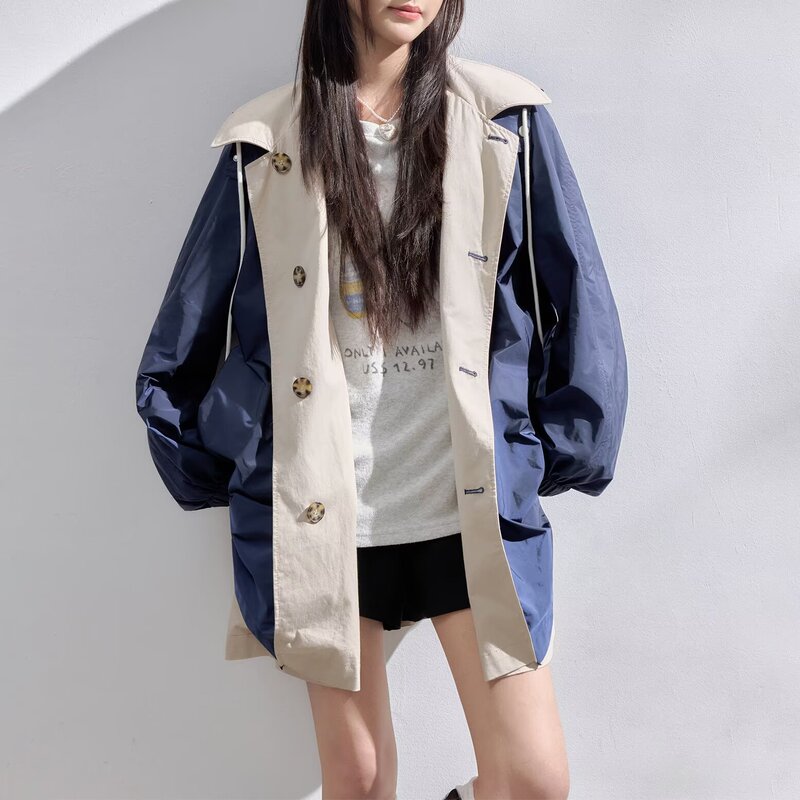 慵懒风中长款外套女2025秋冬新款欧洲站双面穿宽松撞色夹克上衣潮|undefined
