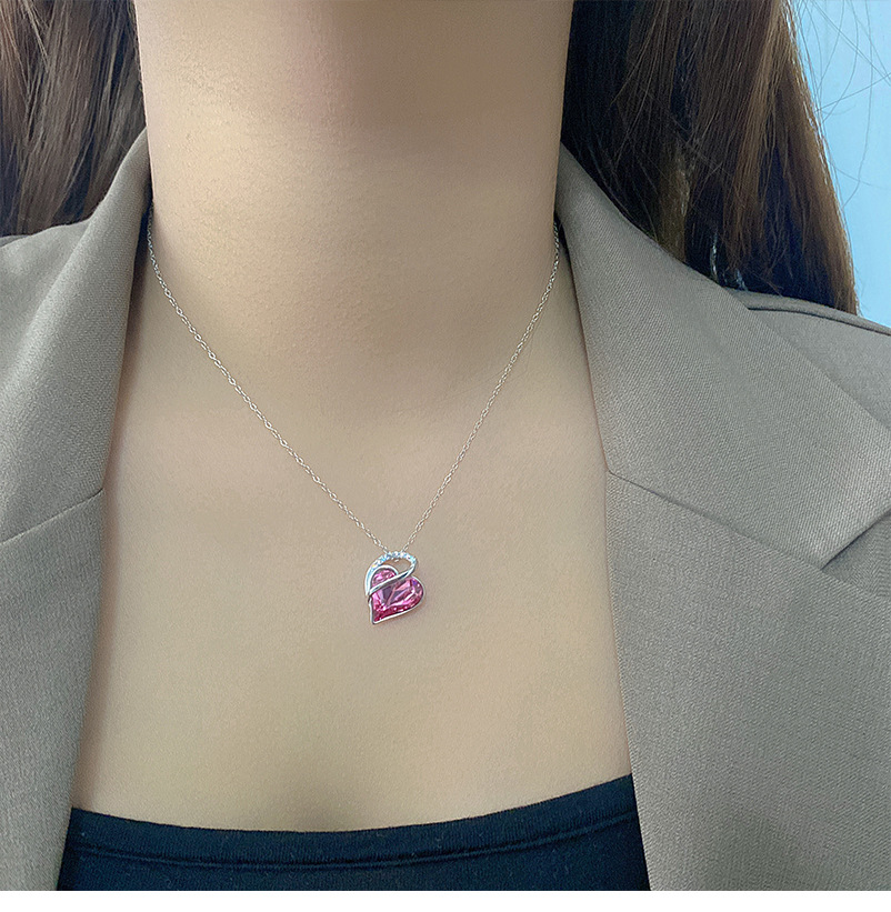 Fashion Gradient Color Heart Shape Austrian Crystal Sterling Silver Inlaid Zircon Necklace