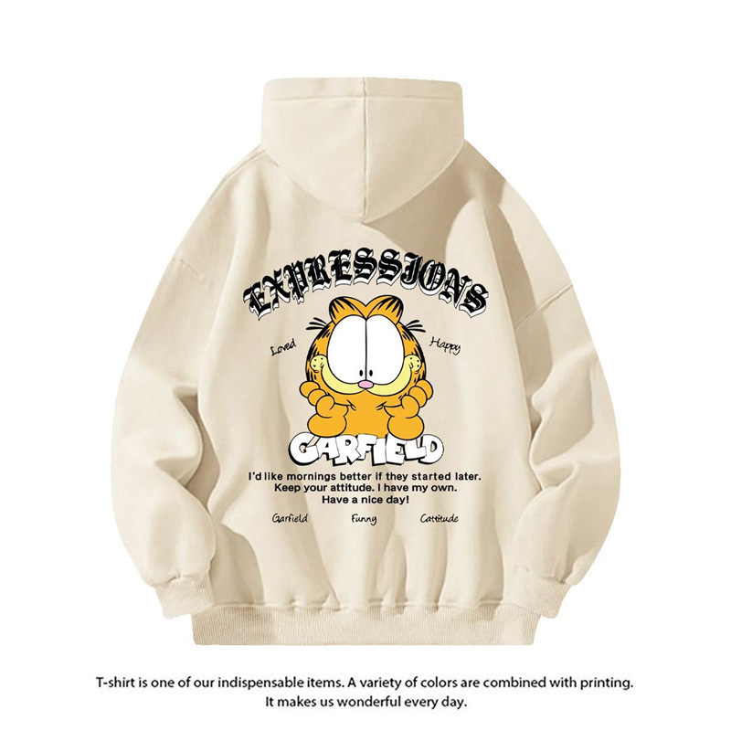 American-style trendy cartoon Garfield print hooded sweatshirt, couple's casual autumn and winter ins jacket for men American-style trendy cartoon Garfield print hooded sweatshirt, couple's casual autumn and winter ins jacket for men