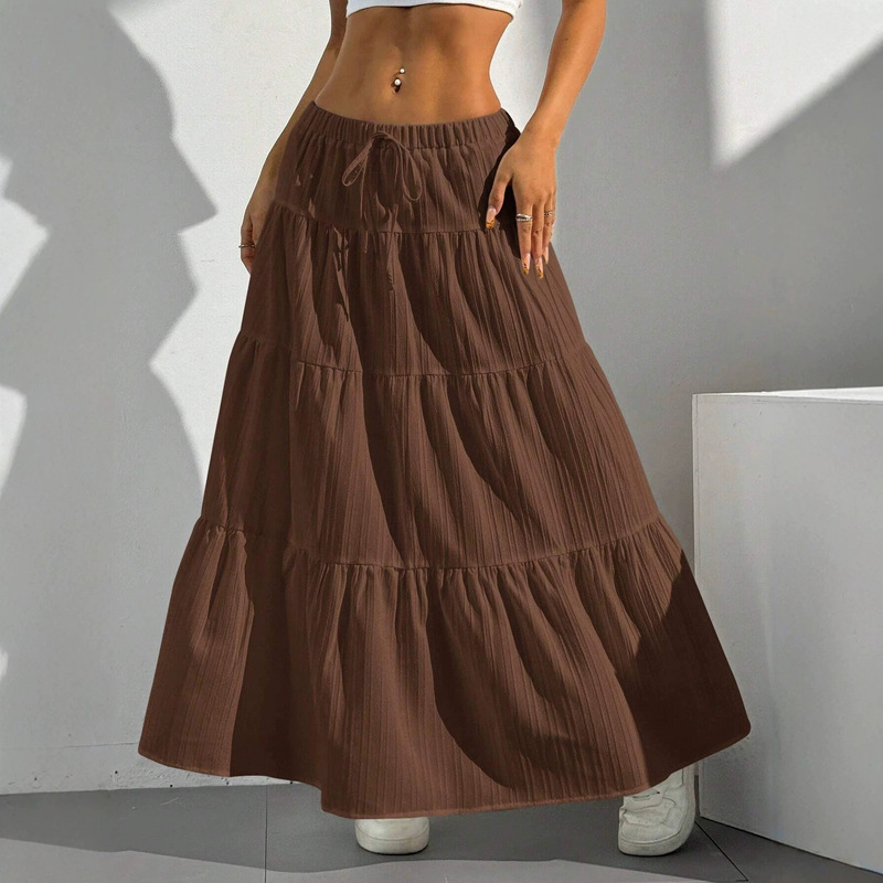 Cross-Border Amazon Women's Clothing 2026 New Elegant Lace-Up Flared Skirt European and American Loose Cake Long Skirt for Women