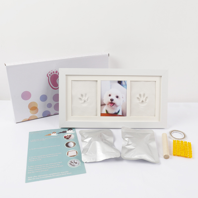 손과 발 잉크 패드 사진 프레임 + 흰색 점토 + 문자판 + 나무 막대기 + 양면 테이프