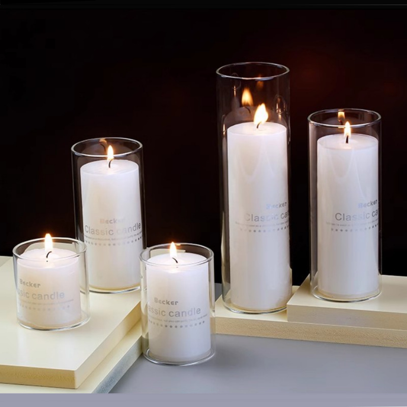 Portavelas de cristal, estilo europeo, vaso para velas de alta estética, botella cilíndrica para aromaterapia, decoración de cristal para banquetes de boda en hoteles, restaurante occidental