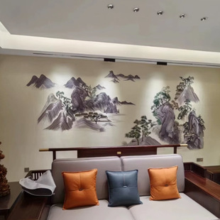 Unique Embroidery Seamless Wall Covering Landscape Painting Jinshan Fudi Living Room Tv Sofa Background Wall Covering New Chinese Style