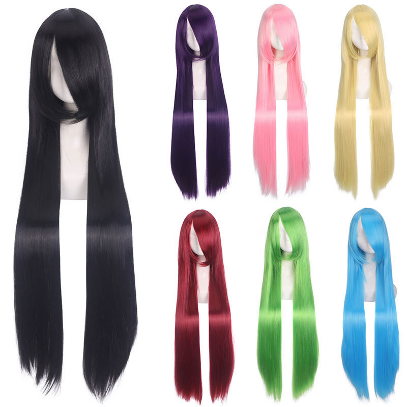 100cm Long Straight Universal Wig with Bangs for Cosplay, Available in Multiple Colors