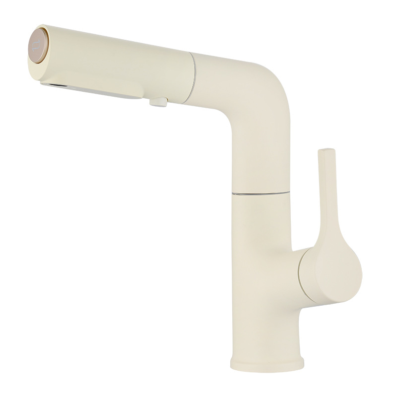 Todo el núcleo de cobre elevador y extraíble lavabo de crema grifo frío y caliente lavabo de inodoro pistola Gris grifo giratorio