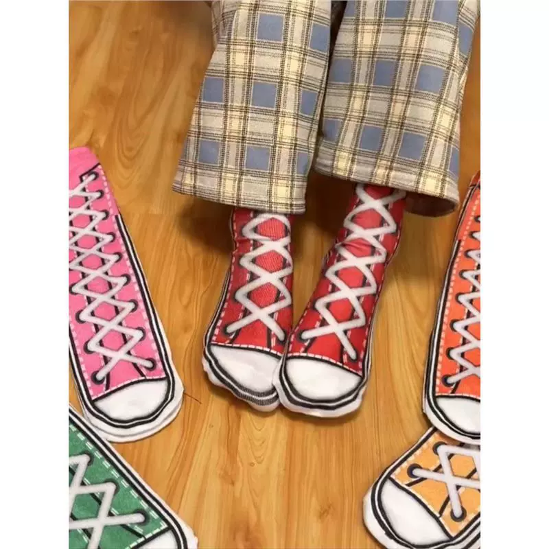 TikTok, хлопковый полу-сезон носки, тапочки, до середины голени, 3D
