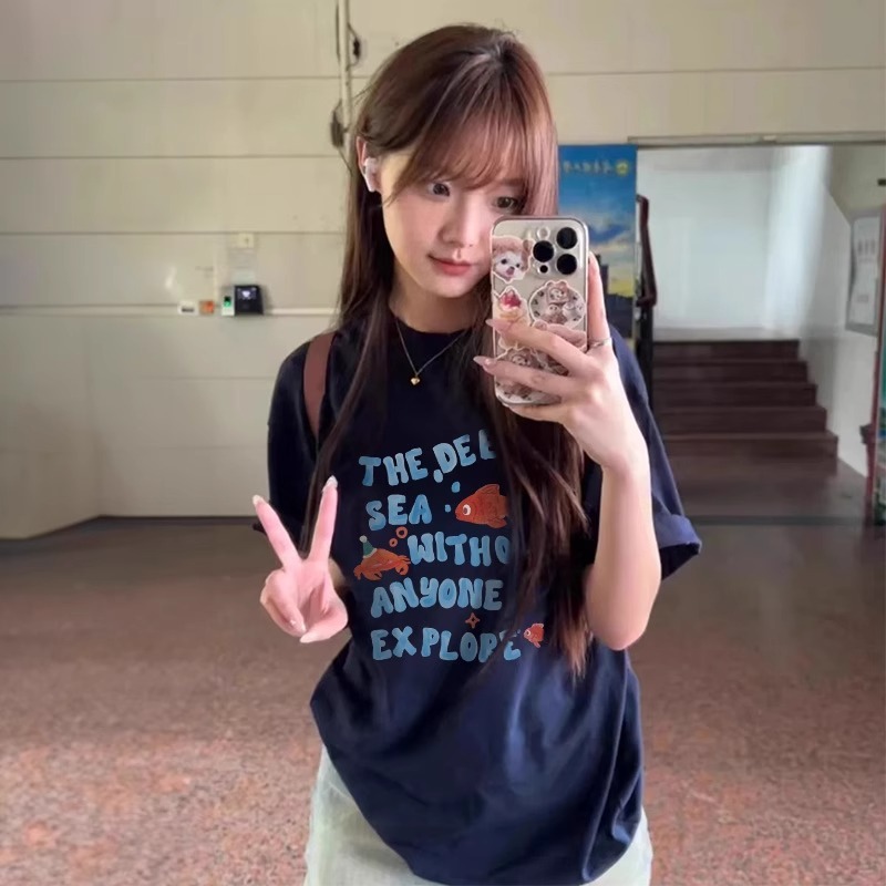 女性用 Tシャツトップス 2025 新作人気夏オフホワイト純綿ルーズ半袖今年人気の美しいシャツ|undefined