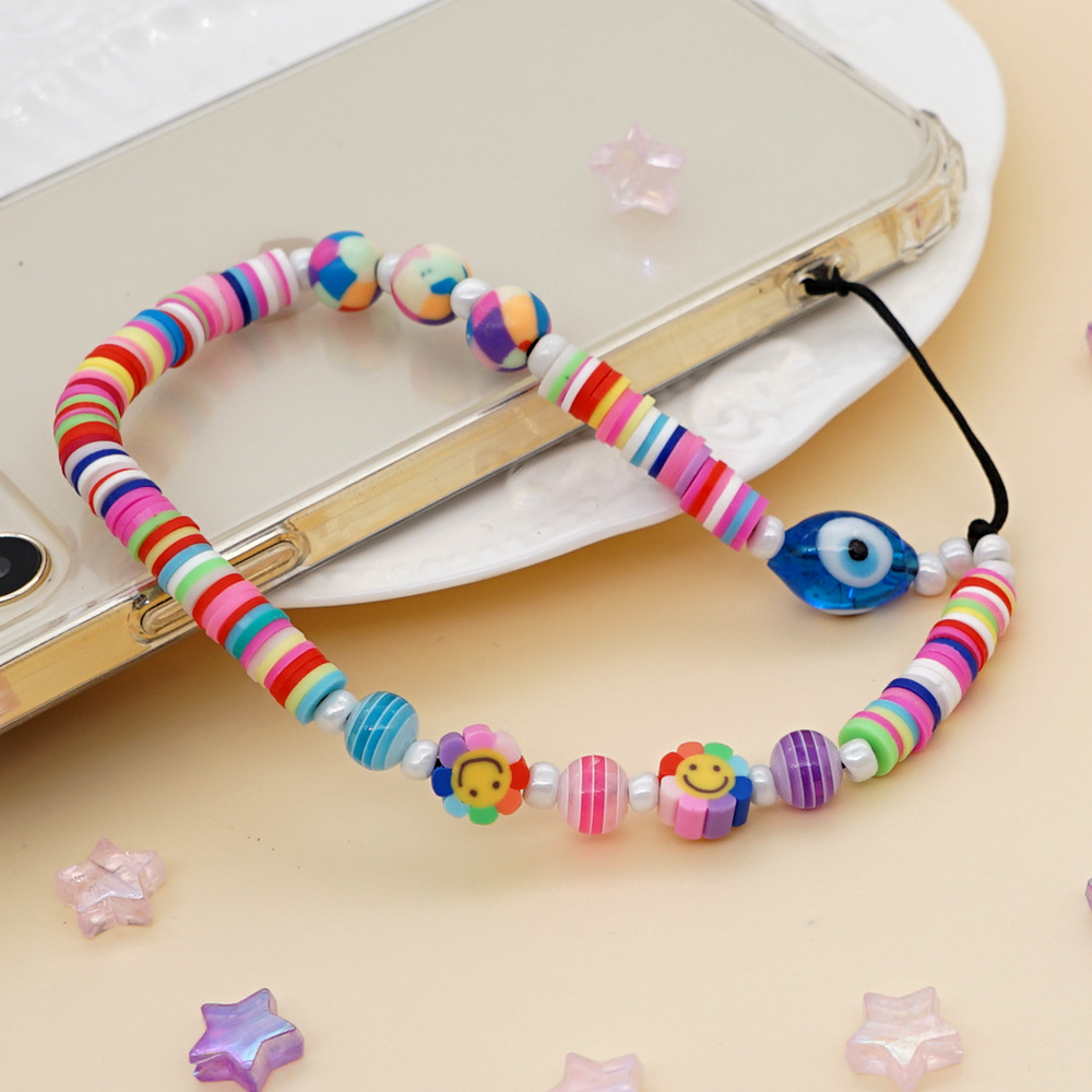fashion glass eye bead mobile phone chain soft ceramic beaded smiley mobile phone rope NHYUZ625717picture4